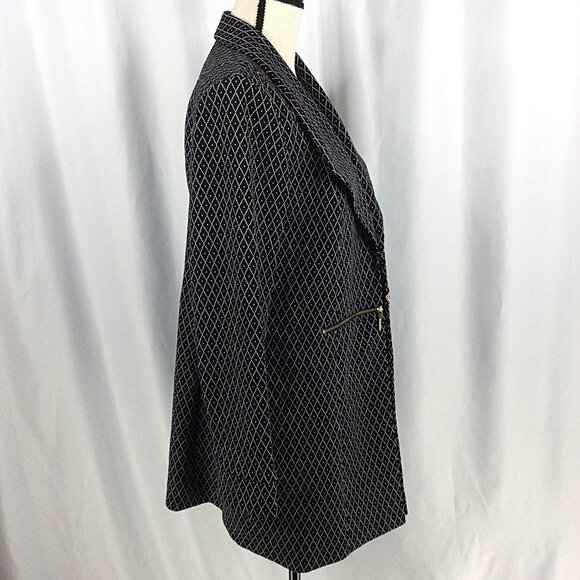 Black Label Evan Picone Open Trench Blazer Jacket 10 Black Diamond Plaid Gold - Picture 2 of 10